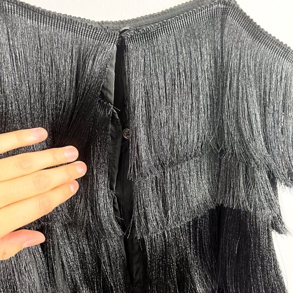 Mango Womens Size 4 Black Flapper Mini Dress Gatsby Roaring 20s Strappy - Picture 5 of 5